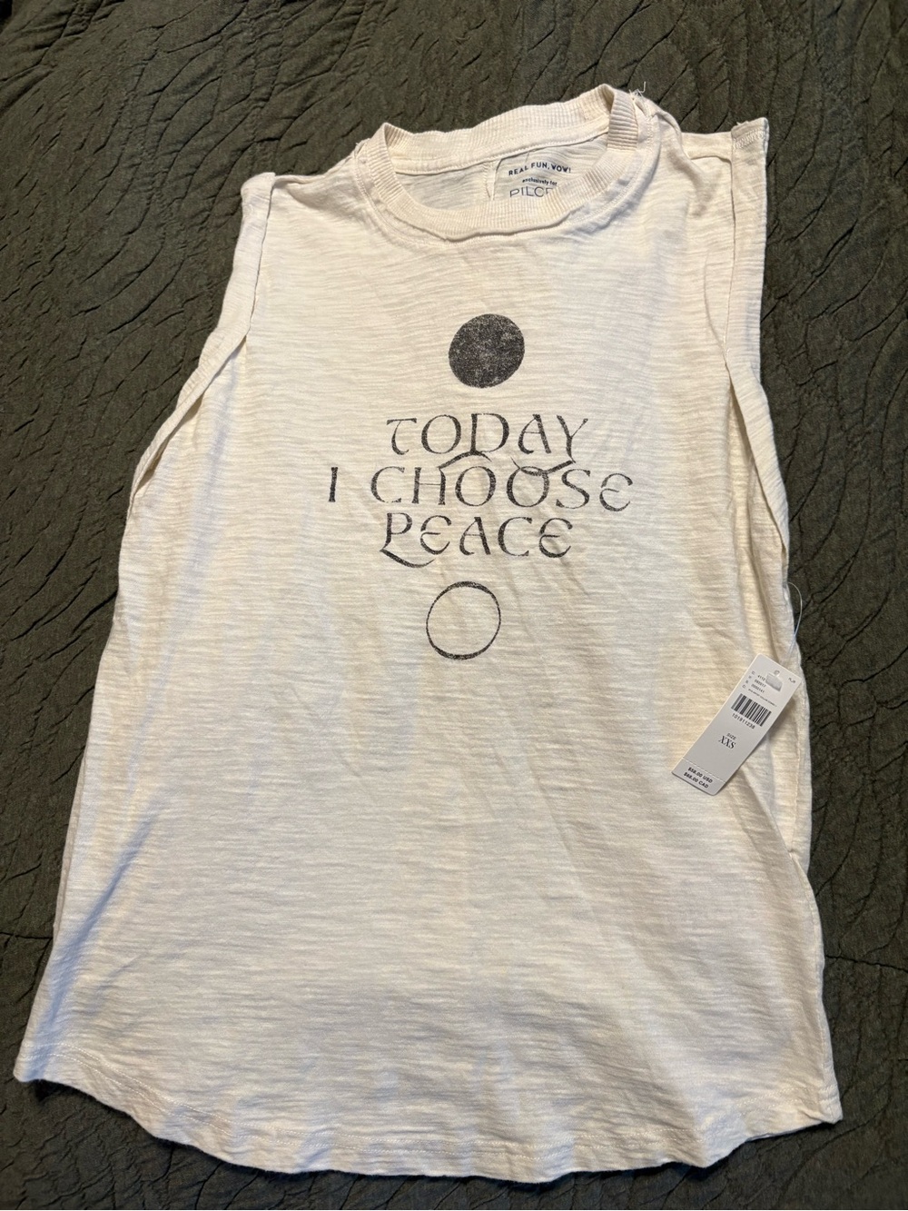 Anthropologie Cream Graphic Tank Top "Today I Choose Peace"